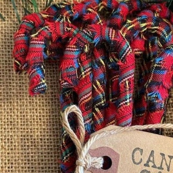12 Primitive 6" TARTAN PLAID fabric Candy Canes Christmas Farmhouse Ornaments - Picture 3 of 6